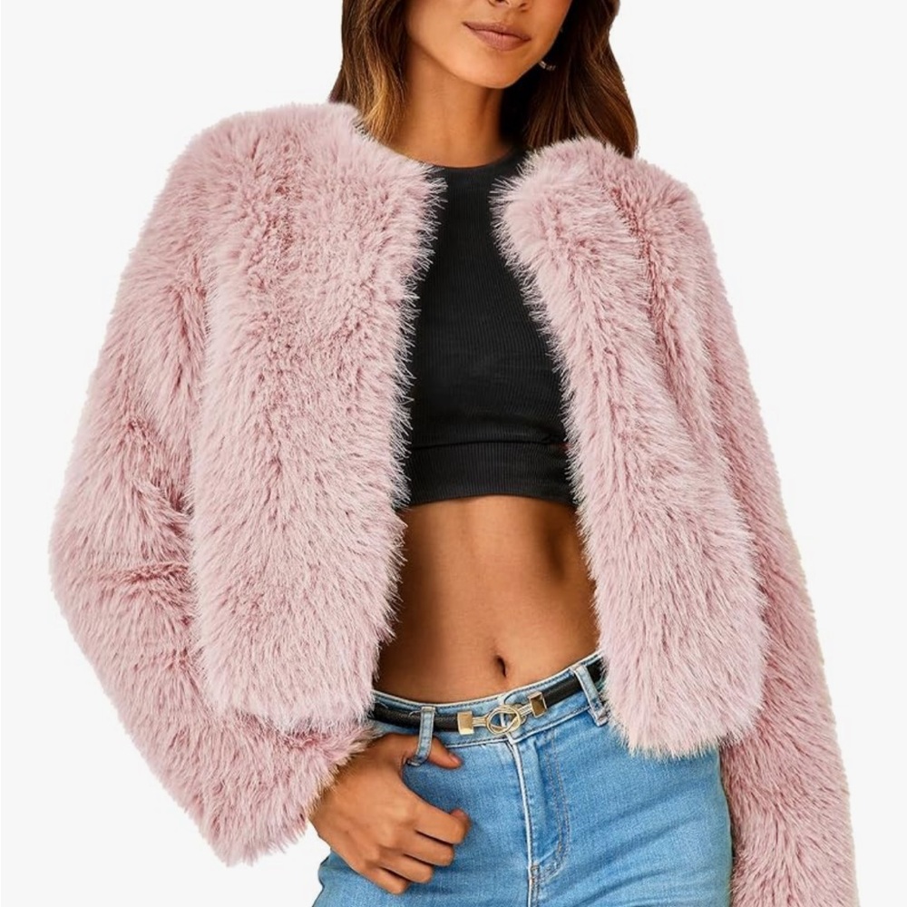 Chic Women's Pink Teddy Faux Fur Jacket Pink